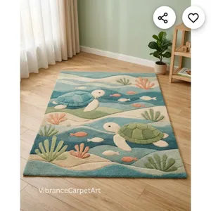 Tapis rectangulaire fantaisie Coastal Novelty, en peluche tuftée, avec dos antidérapant en caoutchouc, pour salon, motif tortue et poisson - Product Image 3