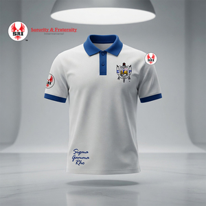 เสื้อโปโลปักลายมินิมอลสไตล์เมือง Urban Style Sigma Gamma Rho |   เสื้อโปโลดีไซน์เรียบหรู สีพื้น แต่งขอบเสื้อ ลายธงชาติกรีซ แฟชั่นโปโล - Product Image 2
