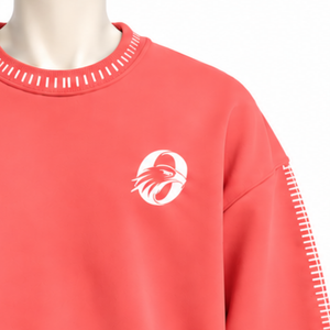 Mens <b>Coral</b> Stitched Border Distressed Crewneck Sweatshirt Oversized Pullover Long Sleeve Casual Streetwear Everyday Fashion <b>Top</b> - Product Image 4