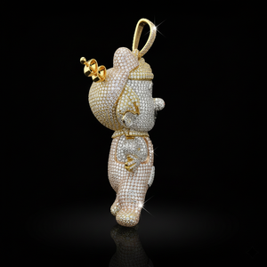 Pendentif personnalisé en forme de personnage de dessin animé, serti de pierres, fabriqué à la main en argent 925 plaqué or 14 carats multicolore, avec un mélange de couleurs vibrantes. - Product Image 2