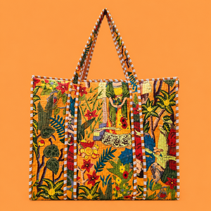 Quilted Jaipuri <b>Tote</b> Bag in Hand Block Print Bohemian Style Beach Bag <b>Zip</b> Closure All Seasons Use Shopping bag Women <b>Tote</b> Bag - Product Image 1