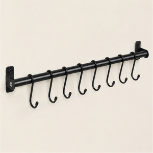 Matte Black Wall Mounted Kitchen Utensil Rail with S-<b>Hooks</b> Space-Saving Pan and Pot Hanger for Modern Kitchen Organization - Product Image 4