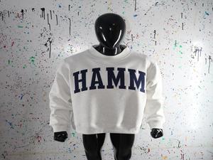 HAMM ASH GREY <b>Mock</b> <b>Neck</b> Sweatshirt 100% BLUE Applique Embroidery wide <b>neck</b> Sweatshirt Finer Threads - Product Image 2