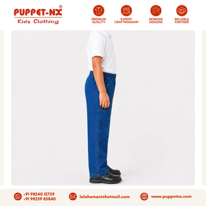 Pantalones Escolares de Mezclilla Azul para Niños al Mejor Precio, Cintura Elástica, Pierna Ancha, Uniformes Escolares, Embalaje para Exportación - Product Image 2