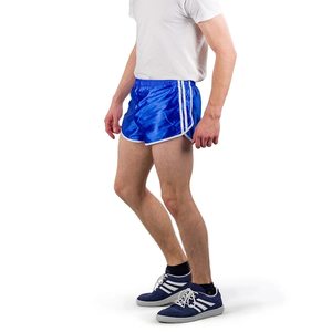 Pantalones Cortos Deportivos Azules de Secado Rápido para Hombre con Cintura Ajustable con Cordón y Franja Lateral, Pantalones Cortos Deportivos de Poliéster Tejido de Color Sólido a Media Pierna - Product Image 3