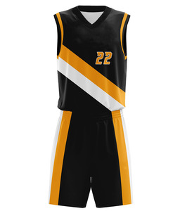 Conjunto de Uniforme de Baloncesto Personalizado, Negro, Dorado y Blanco, Jersey de Malla, Pantalones Cortos, Cuello en V, Sin Mangas, Número 22 Sublimado, Ropa Deportiva - Product Image 1