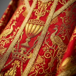 Robe d'église africaine rouge en soie, coupe ample, vêtement religieux traditionnel, cape liturgique brodée, tenue de cérémonie formelle - Product Image 6