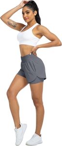 Shorts Deportivos de Cintura Alta para Mujer, Estilo Moto y Biker, Color Gris Sólido, Tejido de Punto, Spandex, Poliéster, Secado Rápido, con Bolsillos, Cintura Elástica, Corte Regular - Product Image 4