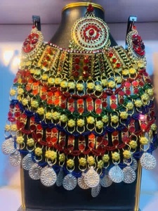 Colorful Stainless Steel Islamic Afghan Women's Jewelry <b>Set</b> Handcrafted Ethnic Design Trendy Crystal Rhinestone for Festive - Product Image 6