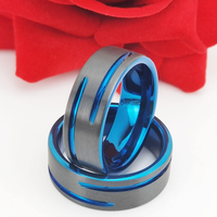 Bague en carbure de tungstène avec rainures bleues asymétriques et bande intérieure bleue, alliance bombée de 8 mm, bijoux sportifs en gros