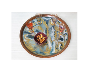 Luxury Wood and Resin Tray Inlay for Coffee Table <b>Breakfast</b> and Snacks Rustic Wooden and Resin Serving Tray at cheap price - Product Image 2
