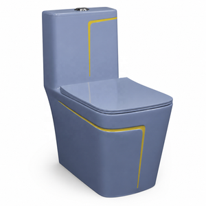 WC monobloc moderne en céramique, cuvette carrée, design bleu ciel, style contemporain, à poser au sol, chasse d'eau à débit lent - Product Image 1
