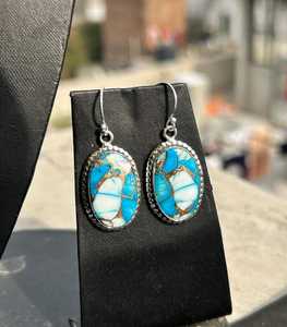 Boucles d'oreilles clous plaquées or turquoise en argent sterling 925, faites à la main, pierres précieuses naturelles, bijoux de luxe minimalistes pour fête, cadeau - Product Image 2
