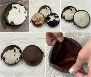 Real Handmade Hair on Hide Fur Leather Coin Change <b>Purse</b> Round Credit Card Holder Case Western Stylish Cute <b>Small</b> Round Wallet - Product Image 3