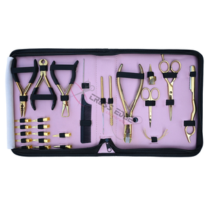Gold Hair Extension <b>tools</b> Stylist Kit Micro Beads Remover Crimping Pliers Pulling Hook Hair Loop Tail Comb Tape-In Plier Cutter - Product Image 6