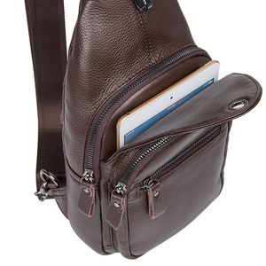 Bolso de Pecho de Cuero para Hombre al por Mayor, Venta Caliente, Bolso Bandolera de Cuero Vacuno Color Café, Bolso Lateral Casual Personalizado para Hombre. - Product Image 3