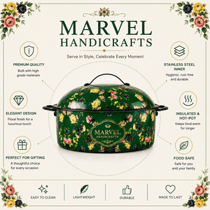 หม้อสแตนเลสหุ้มฉนวนลายดอกไม้สีเขียว Marvel Handicrafts พร้อมฝาปิด สำหรับอุ่นอาหารในช่วงเทศกาลอีดและรอมฎอน - Product Image 5