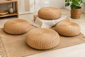 Vietnamese Sustainable Water Hyacinth Floor Cushion Thick Round Woven <b>Pouf</b> <b>Seating</b> Pad Living Room - Product Image 6