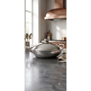 Meilleures ventes - Wok Ruffoni de luxe en acier inoxydable argenté brillant poli, aspect martelé élégant, 30 cm, ustensiles de cuisine - Product Image 1