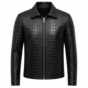 Dumela Men's Black Leather Jacket <b>Canvas</b> <b>Plain</b> Dyed Motor Biker Style Stand Collar Zipper Closure Slim Fit Solid - Product Image 1