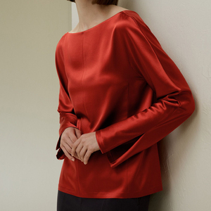 Hot Sale Women's Summer Button Woven <b>Satin</b> Silk <b>Blouse</b> Long Sleeve Slim Fit Solid Color Office Shirt - Product Image 1