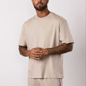 Camiseta de Manga Corta para Hombre, Cuello Redondo, Color Beige, Corte Regular, Estilo Casual, Tejido Jersey, Color Sólido, Transpirable, Algodón - Product Image 3