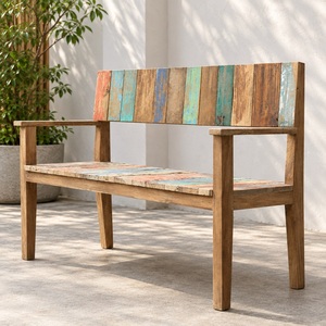 Banco de Patio de Madera Pintada Reciclada de Estilo Rústico, 2 Plazas, Muebles de Exterior Duraderos, Estilo Antiguo, Estructura de Madera Sólida, Modelo BEN02 - Product Image 1
