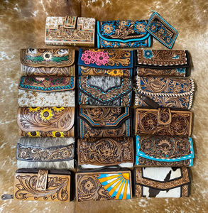 Portefeuille pour femmes en cuir taillé à la main Western Offre Spéciale portefeuille en cuir turquoise et noir haute qualité organisateur Carryall portefeuilles - Product Image 5