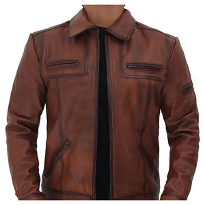 Blouson en cuir ajusté pour homme, col montant, logo frontal, haute qualité, couleurs personnalisables, séchage rapide, respirant, fermeture éclair - Product Image 3