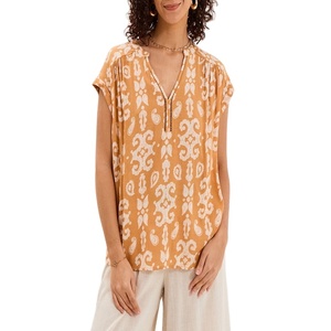 Blusa de Crepé de Manga Corta Color Amarillo Ocre para Mujer, Ligera, Transpirable, Elegante, Informal, para Oficina, Moda de Verano - Product Image 4