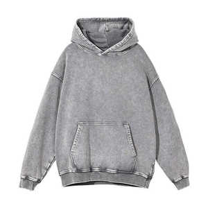 High Quality No String Breathable Stone Acid Washed Fleece Half Zip Winter <b>Men's</b> Boxy Hoodies 370gsm Puff Printed Designer - Product Image 2