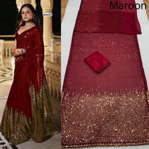 Bollywood Séquence Saree Travail Couleur Chaude Saree pour Femmes Dames Indien Shopping En Ligne Tenue - Product Image 2