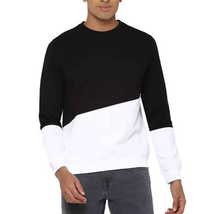 Sweat-shirt à col rond bicolore noir et blanc pour homme, pull en molleton décontracté à manches longues, style streetwear moderne - Product Image 6