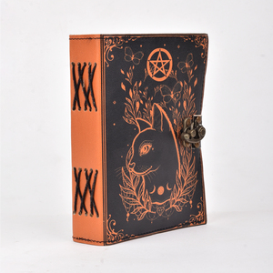 Premium A5 Handmade Paper <b>Notebook</b> Vintage Cat Moon Design Cardboard Cover 100 Pages Eco Friendly <b>Diary</b> with Metal Lock Closure - Product Image 4