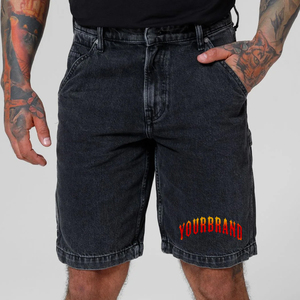Hot Selling Casual Wear 100% Cotton 14 OZ Denim Fabric Stone Washed Baggy Denim Jorts Light Ripped off Raw Hem Men's <b>Shorts</b> - Product Image 1