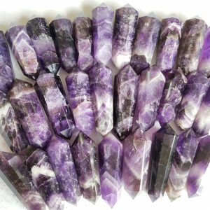 Hermosa Amatista de Doble Terminación en Forma de Lápiz, Cristal Natural, Gema Púrpura |   Colgante de alambre con piedra al por mayor de la India a granel - Product Image 1