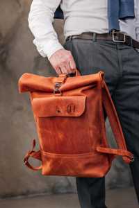 Genuine Leather <b>Roll</b> Top <b>Backpack</b> Mens Executive Laptop Bag Cowhide Travel Rucksack Polished Grain Finish LTBP-0134 - Product Image 6