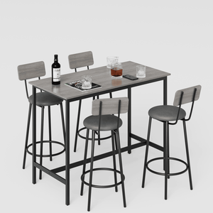 Grey PU Soft Seat <b>Bar</b> <b>Table</b> Set with 4 Backrest <b>Bar</b> <b>Stools</b> 47.24 L X 23.62 W X 35.43 H - Product Image 1
