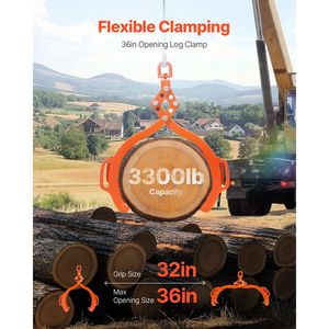 Sollevatore per Fusti in Acciaio da 36 Pollici per Carichi Pesanti, Pinza a 4 Artigli per Tronchi con Capacità di Sollevamento di 3300 Libbre, Pinza Girevole per la Movimentazione del Legname - Product Image 2