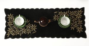 Rectangular Black Fabric Table Runner with Gold Floral Embroidery Handmade Classic Vintage Design Customizable Machine Washable - Product Image 5