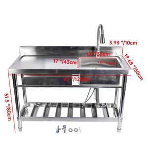 Lavello da Cucina Commerciale Indipendente in Acciaio Inossidabile con Cassetto e Rubinetto Estraibile, Tipo con Ripiano Destro da 47 Pollici - Product Image 3