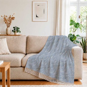 New Style Premium Collection Cotton Linen Throw <b>Blanket</b> Breathable Eco Friendly Cotton Throw With Fringes Design for Home ,Sofa - Product Image 1