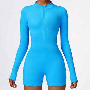 Women's Seamless Ribbed Zipper Long Sleeves Butt Lift Fitness Were High Quality One Piece <b>Bodysuit</b> - Product Image 6