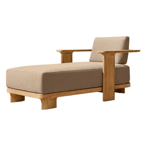 Chaise longue en teck massif de style Japandi moderne avec coussin confortable, design élégant des accoudoirs, mobilier de luxe pour hôtel, villa, resort - Product Image 1