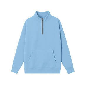 Sweat-shirt unisexe bleu clair à col montant et fermeture éclair, en molleton bouclette, coupe oversize, manches classiques, pour l'automne - Product Image 1