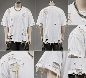 <b>Men's</b> Distressed Ripped T-<b>Shirt</b> <b>Slim</b> <b>Fit</b> Washed <b>Black</b> Short Sleeve O-Neck Streetwear Tee 100% Cotton Quick Dry Front Logo - Product Image 2
