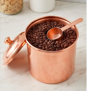 Copper Food Container <b>Set</b> With Lid Round Classic Design Polished Surface For Spice Storage And For Stylish Kitchen Use - Product Image 3