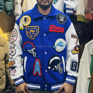 Blouson d'aviateur en cuir avec logo brodé en chenille pour l'hiver personnalisé OEM Vestes d'université en cuir véritable pour hommes Lots en stock de vêtements - Product Image 1