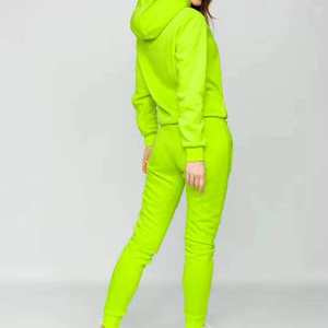 Women's Neon Green Hooded Tracksuit Full Sleeve Solid Design Casual <b>Sweatshirt</b> And Pants Set With Side Pockets - Product Image 4