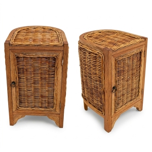 New Modern Minimalist Kanawa Wooden Storage <b>Cabinet</b> Natural Rattan Wicker <b>Corner</b> Door Side Table Storage Unit Living Room Bed - Product Image 1